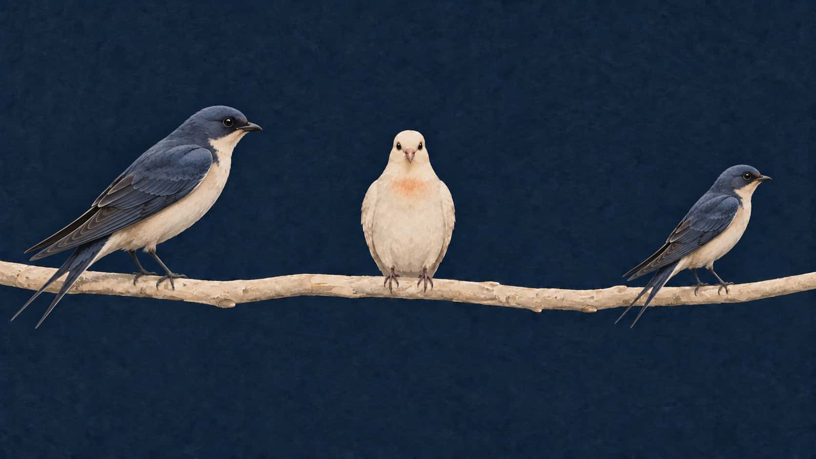 A dove sits between a parent swallow and its grown offspring, showing how a third party can help contact your estranged adult child